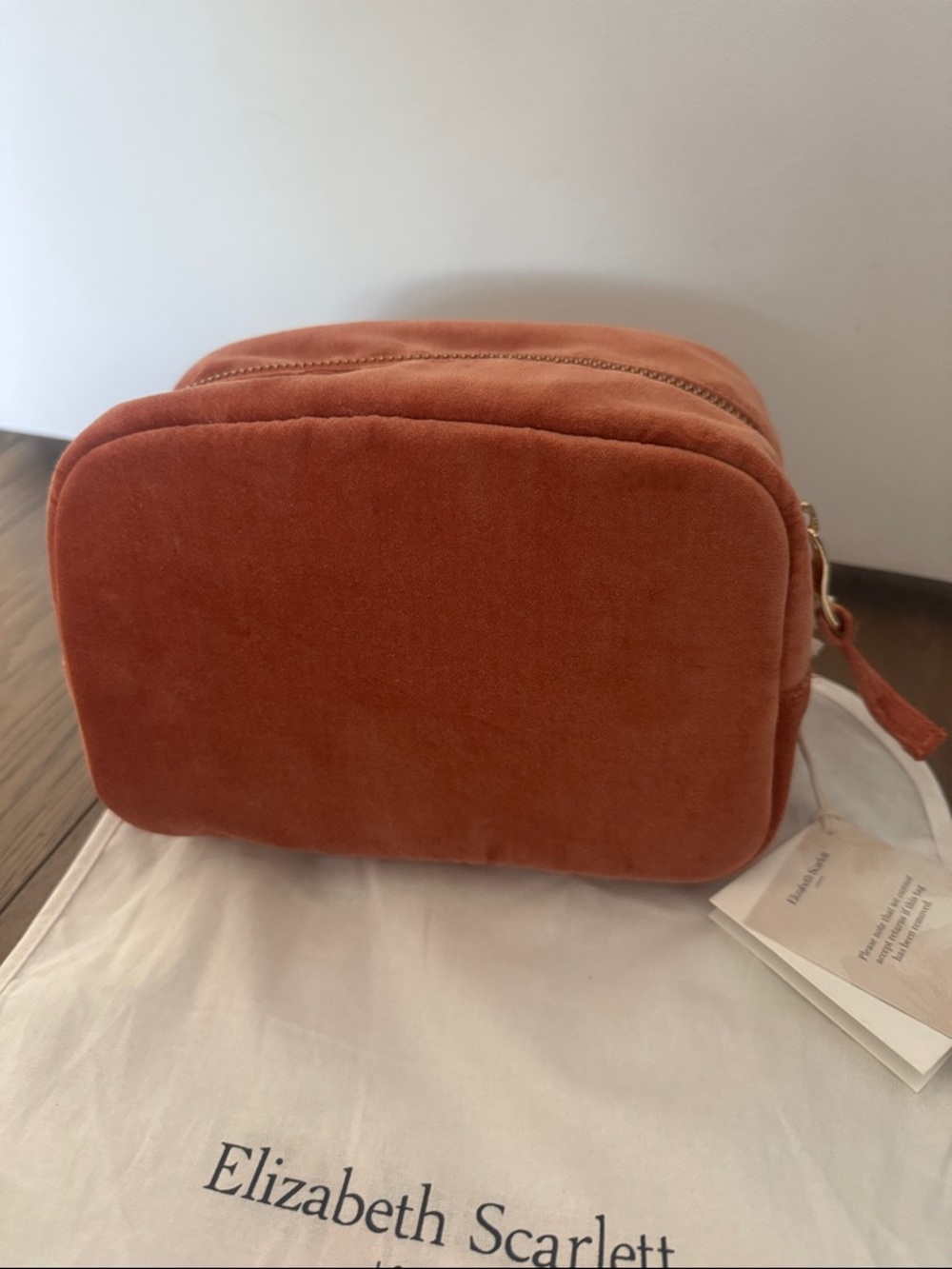 Elizabeth Scarlett Sun Goddess Embroidered Rust Velvet Makeup Bag - Picture 3 of 6